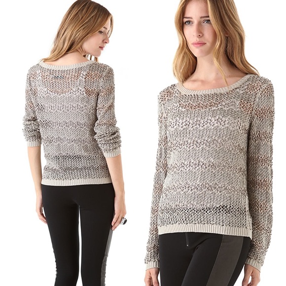 ALICE + OLIVIA Taupe Brenna Beaded Crochet Sweater - Picture 2 of 13